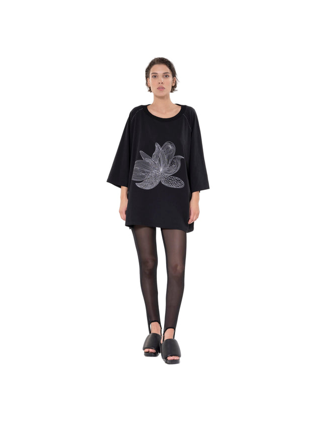 ÉTHER EMBROIDERED LOOSE-FITTING BLACK JERSEY OVERSIZED TEE