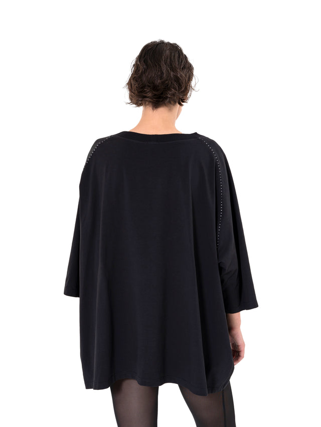 ÉTHER EMBROIDERED LOOSE-FITTING BLACK JERSEY V TEE