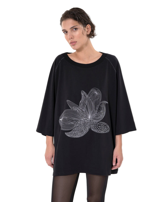 ÉTHER EMBROIDERED LOOSE-FITTING BLACK JERSEY OVERSIZED TEE