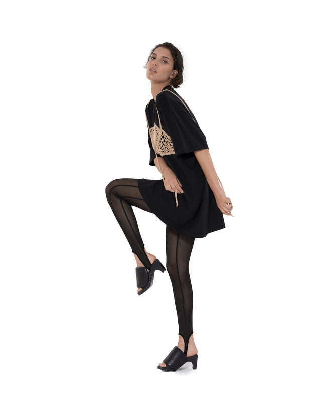 ÉTHER BLACK OVERSIZED TEE WITH CROCHET BRA DETAIL