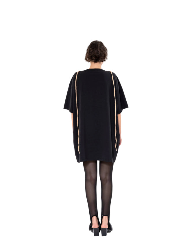 ÉTHER BLACK OVERSIZED TEE WITH CROCHET BRA DETAIL