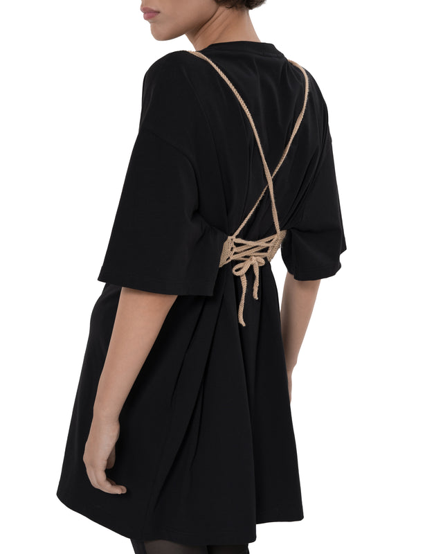 ÉTHER BLACK OVERSIZED TEE WITH CROCHET BRA DETAIL