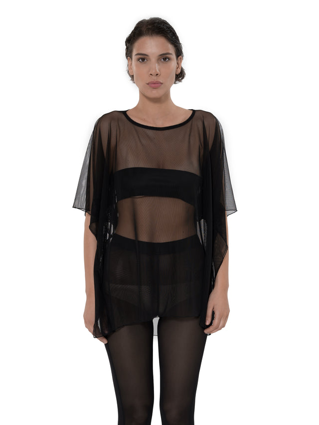 ÉTHER KNITTED BAG-ELEMENT LOOSE-FITTING BLACK NET OVERSIZED TEE