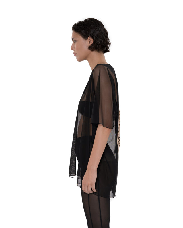ÉTHER KNITTED BAG-ELEMENT LOOSE-FITTING BLACK NET OVERSIZED TEE