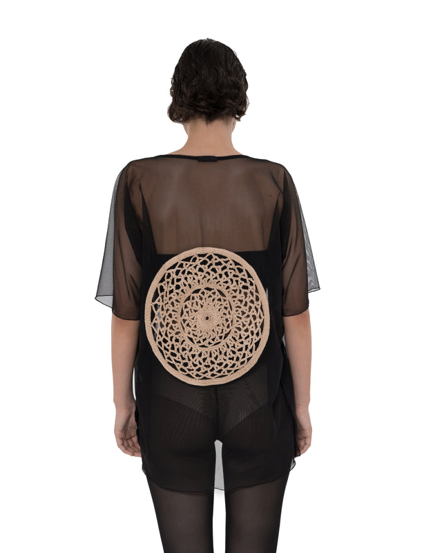 ÉTHER KNITTED BAG-ELEMENT LOOSE-FITTING BLACK NET OVERSIZED TEE