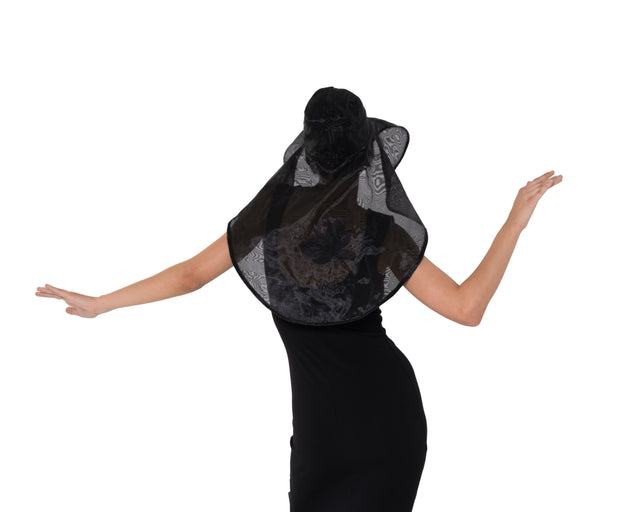 ÉTHER WIDE-BRIM EMBROIDERED BLACK ORGANZA HAT