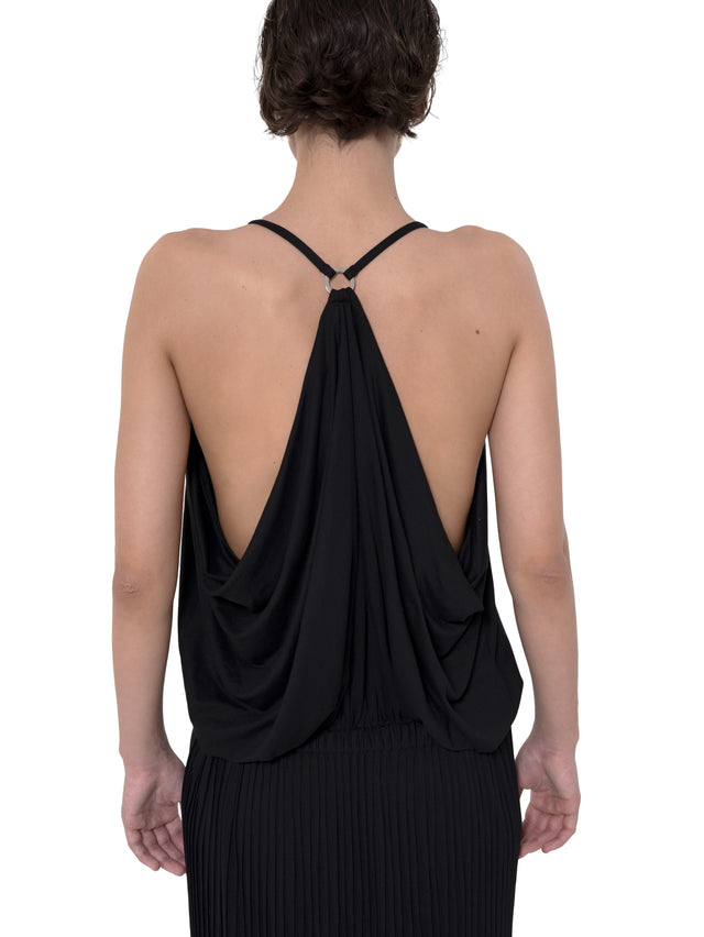 ÉTHER BLACK OFF SHOULDER HOOK CLOSURE DRESS