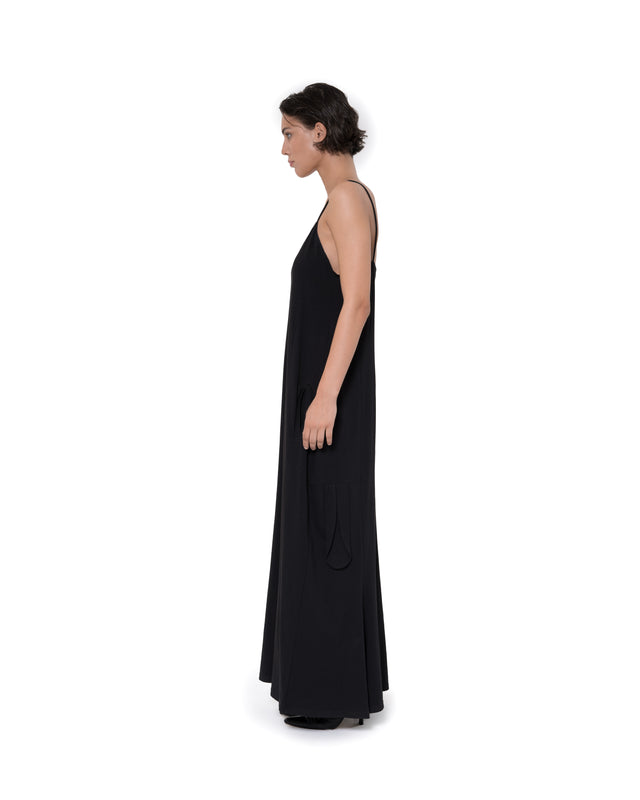 ÉTHER BLACK STRING JERSEY MAXI DRESS