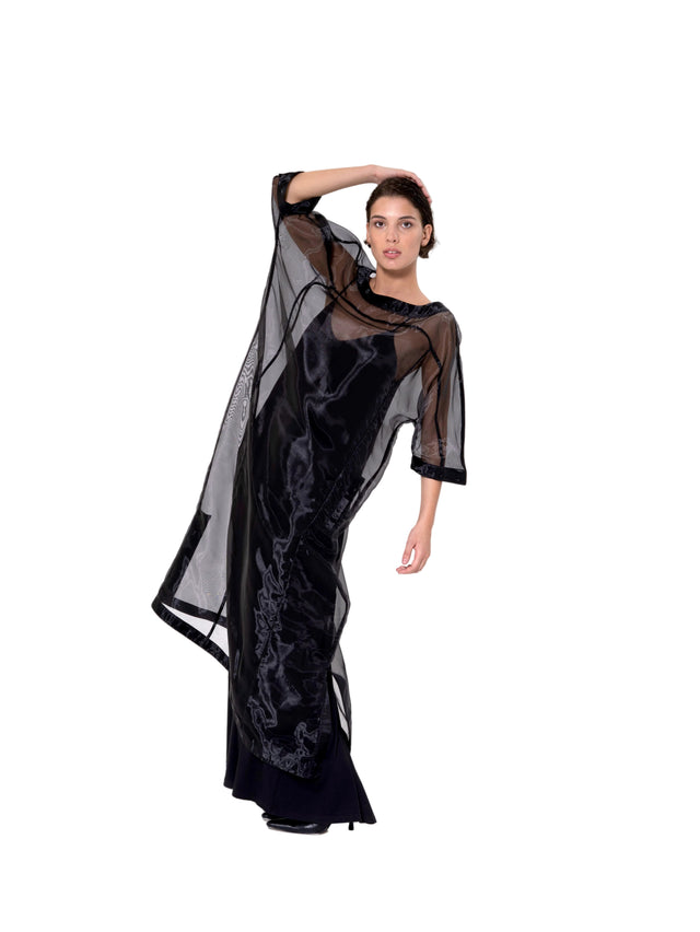 ÉTHER BLACK ORGANZA MAXI DRESS