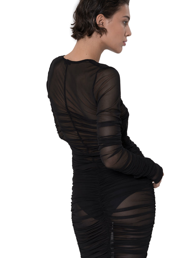 sheer dress with sleeves Milla Women's Maxi Tulle Size medium measures 45 from shoulder to hem Long Sleeve Dress| Sheer Fantasy