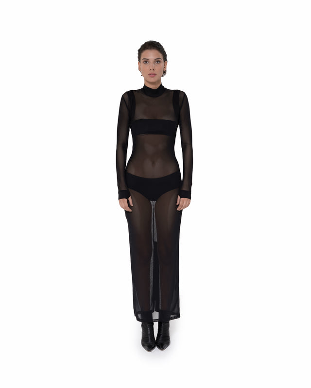 THER SLIM FIT BLACK SHEER MAXI DRESS VAGUE THER SLIM FIT BLACK SHEER MAXI DRESS VAGUE