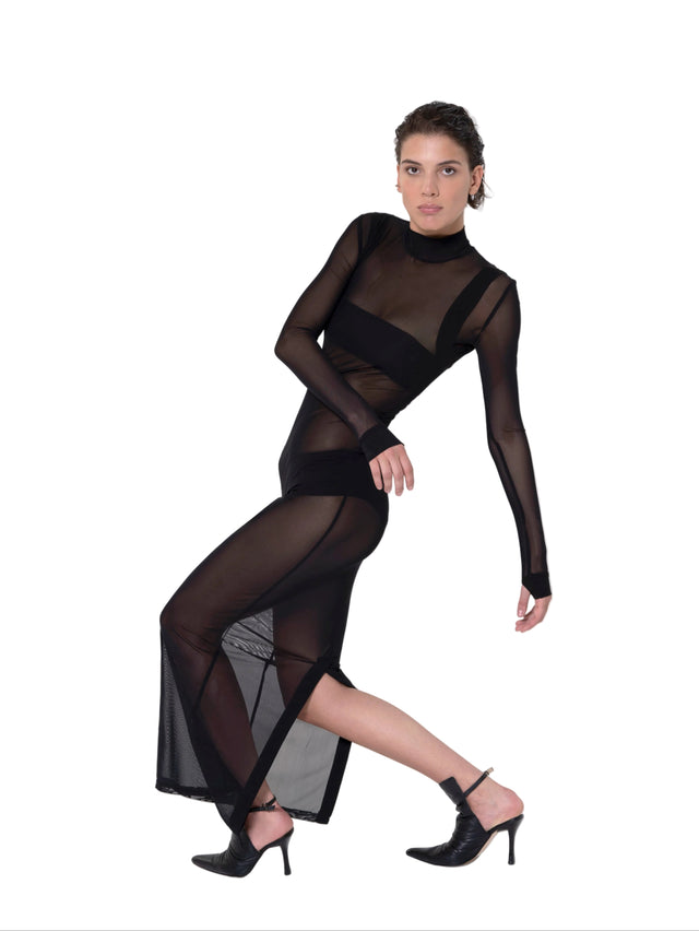 THER SLIM FIT BLACK SHEER MAXI DRESS VAGUE THER SLIM FIT BLACK SHEER MAXI DRESS VAGUE
