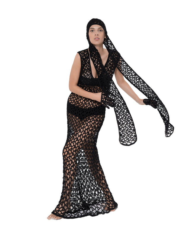 ÉTHER CROCHET BLACK SCARF