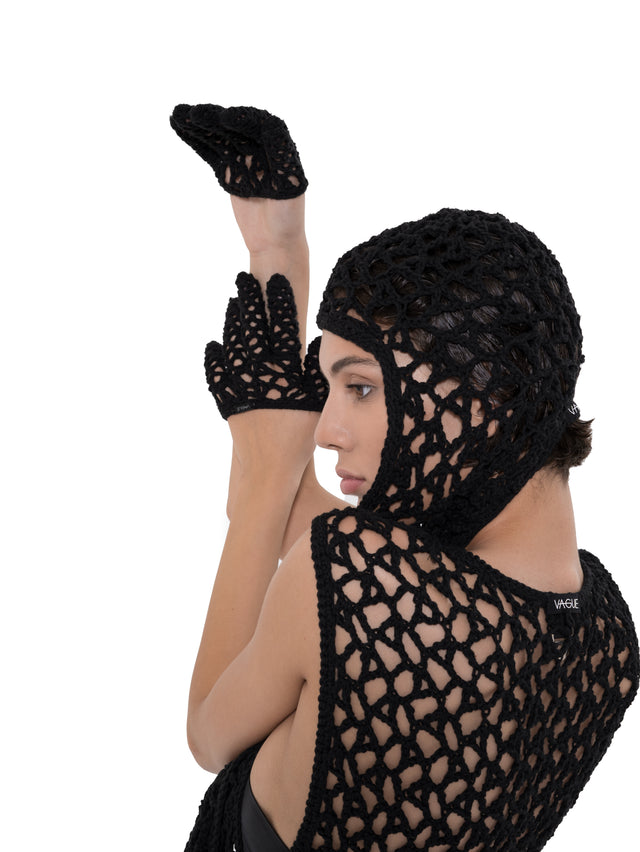 ÉTHER CROCHET BLACK HALF PALM GLOVES