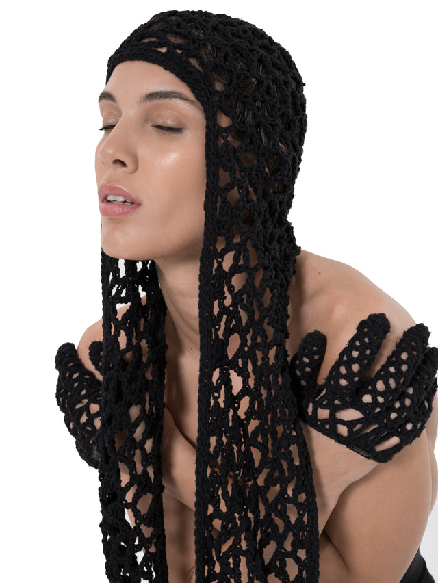 ÉTHER CROCHET BLACK HALF PALM GLOVES