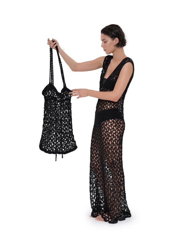 ÉTHER CROCHET BLACK TOTE BAG