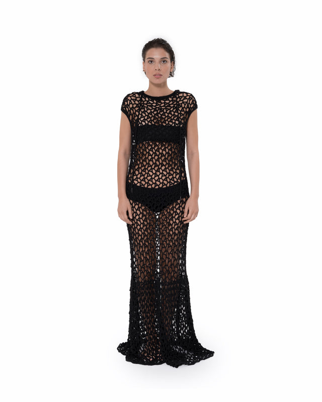 THER CROCHET BLACK HOODED MAXI DRESS VAGUE THER CROCHET BLACK HOODED MAXI DRESS VAGUE