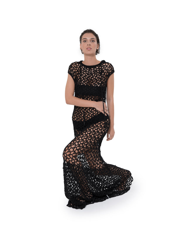black maxi crochet dress SAME Los Angeles Keyhole (Black/Cream) Do not bleach Marissa cotton crochet maxi dress