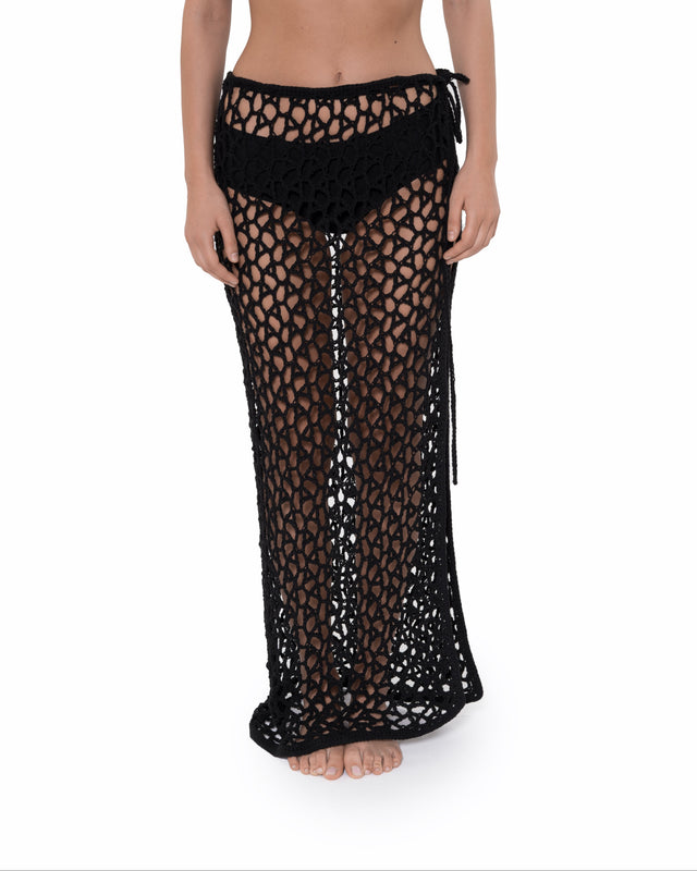 ÉTHER CROCHET BLACK SLIT SKIRT