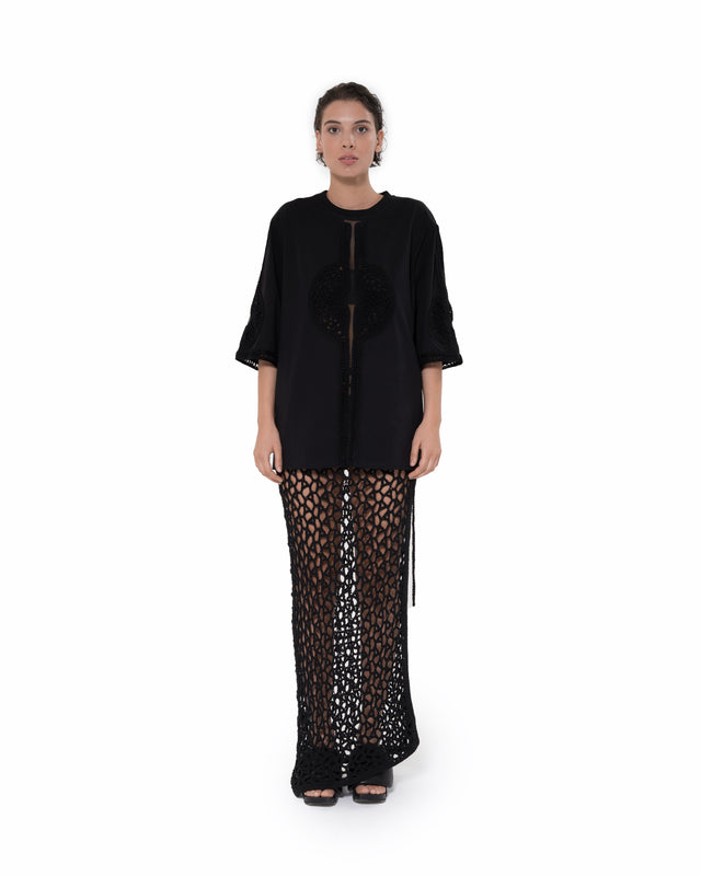 ÉTHER CROCHET-ELEMENT JERSEY BLACK TEE