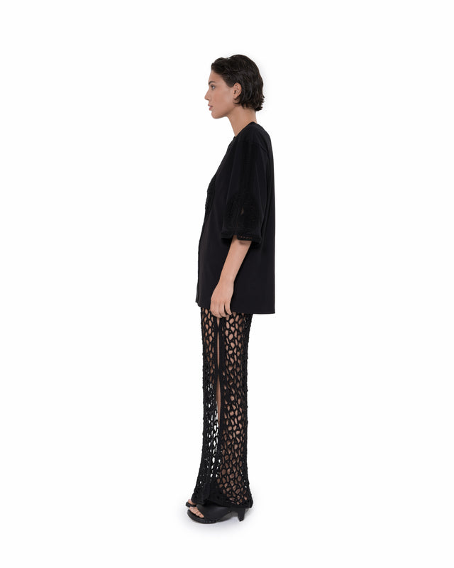 ÉTHER CROCHET-ELEMENT JERSEY BLACK TEE