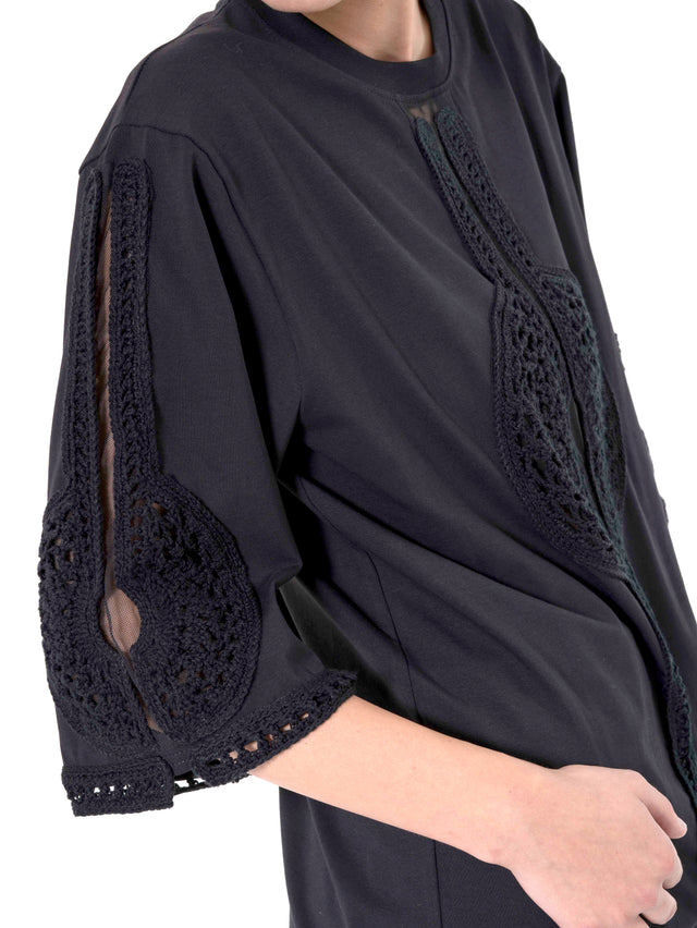 ÉTHER CROCHET-ELEMENT JERSEY BLACK TEE
