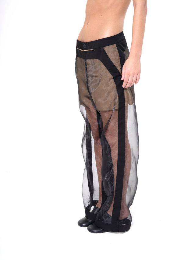 ÉTHER LAYERED LINEN-ORGANZA PANTS