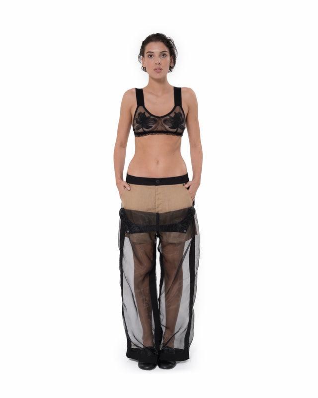 ÉTHER LAYERED LINEN-ORGANZA PANTS