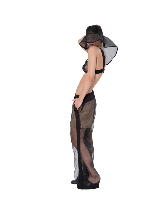 ÉTHER LAYERED LINEN-ORGANZA PANTS