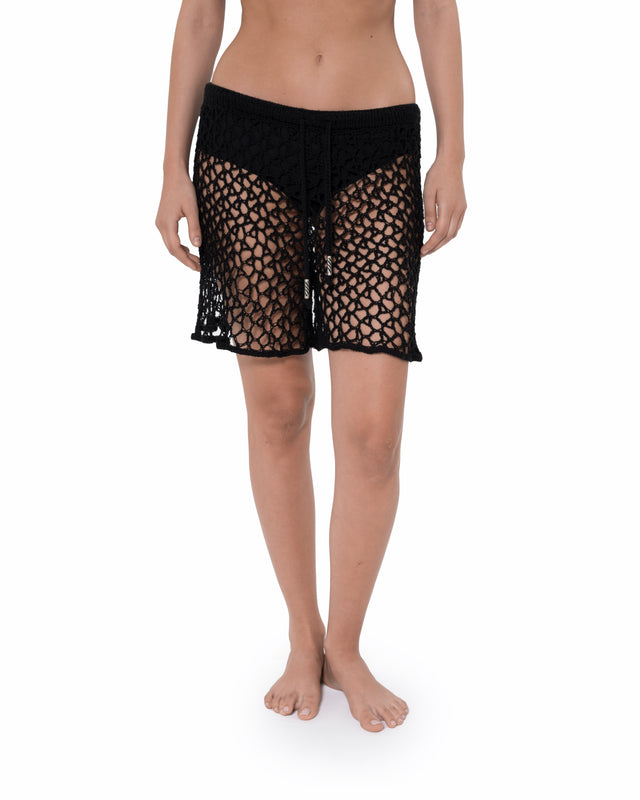 ÉTHER CROCHET BLACK SHORTS