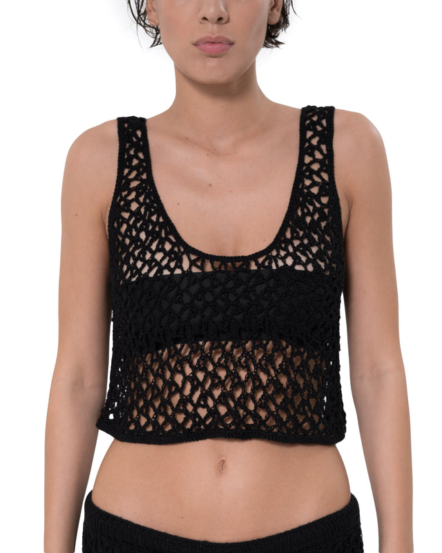 ÉTHER CROCHET BLACK TANK TOP