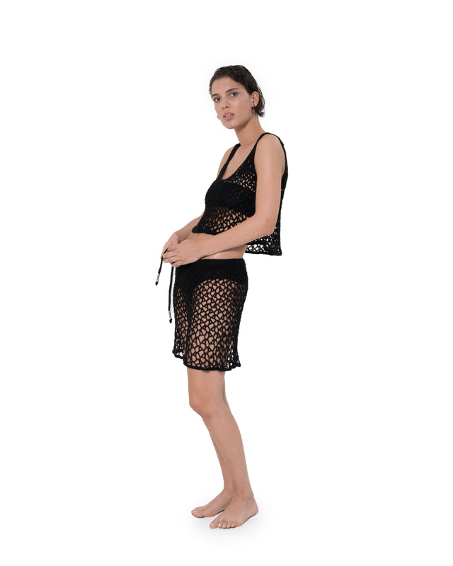 ÉTHER CROCHET BLACK SHORTS