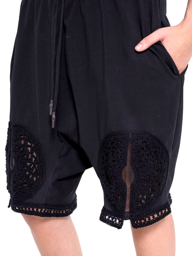 ÉTHER CROCHET-ELEMENT JERSEY BLACK SHORTS