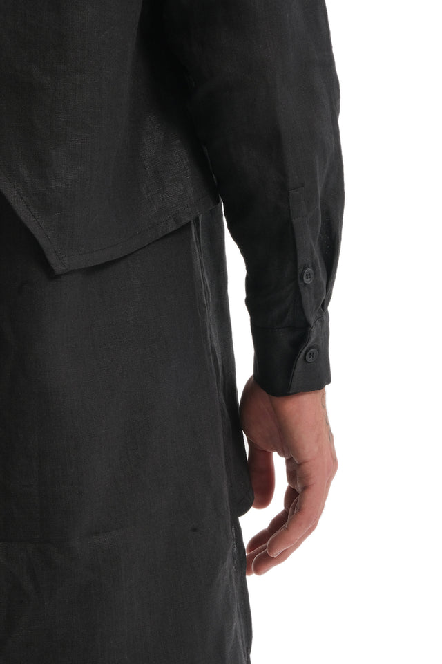 EARS TO EAR(TH) BLACK ASYMMETRIC LINEN LAYERED SHIRT