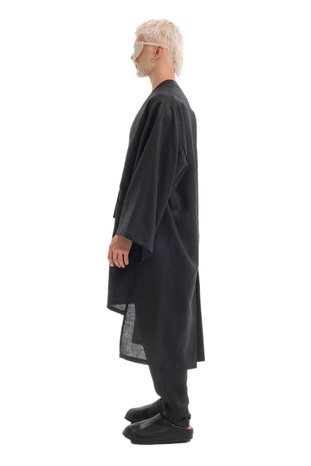 EARS TO EAR(TH) OVERSIZED BLACK LINEN KIMONO JACKET