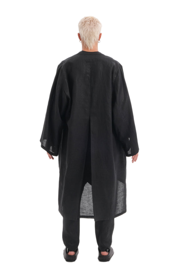 EARS TO EAR(TH) OVERSIZED BLACK LINEN KIMONO JACKET