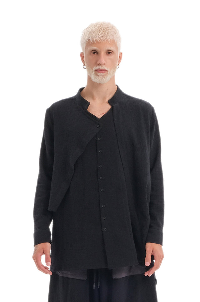 EARS TO EAR(TH) BLACK ASYMMETRIC TETRA LAYERED SHIRT