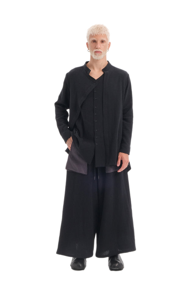 EARS TO EAR(TH) BLACK ASYMMETRIC TETRA LAYERED SHIRT