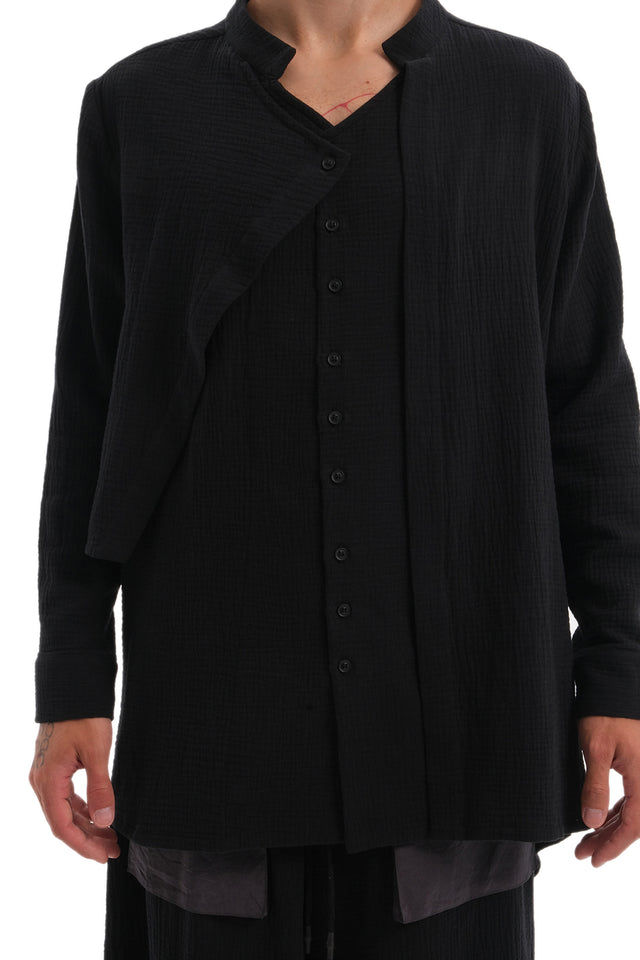 EARS TO EAR(TH) BLACK ASYMMETRIC TETRA LAYERED SHIRT