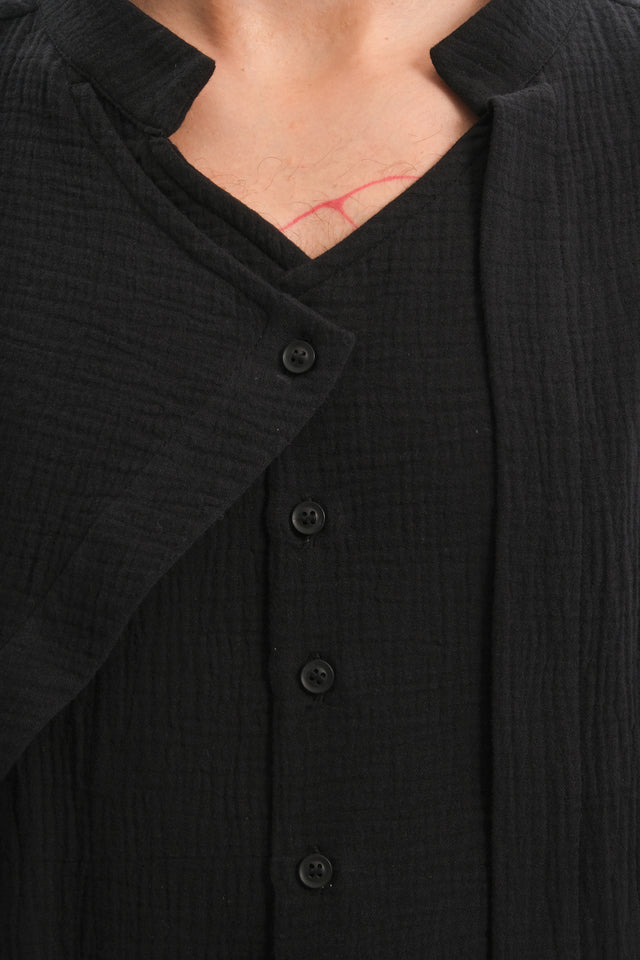 EARS TO EAR(TH) BLACK ASYMMETRIC TETRA LAYERED SHIRT