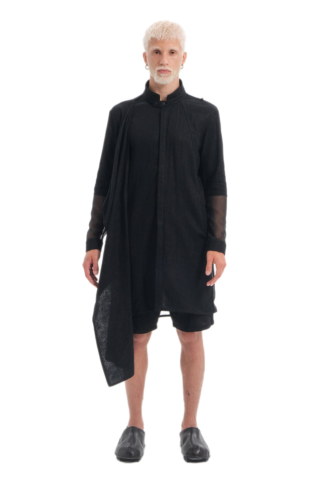 EARS TO EAR(TH) BLACK DRAPED BUTTON-UP SHIRT