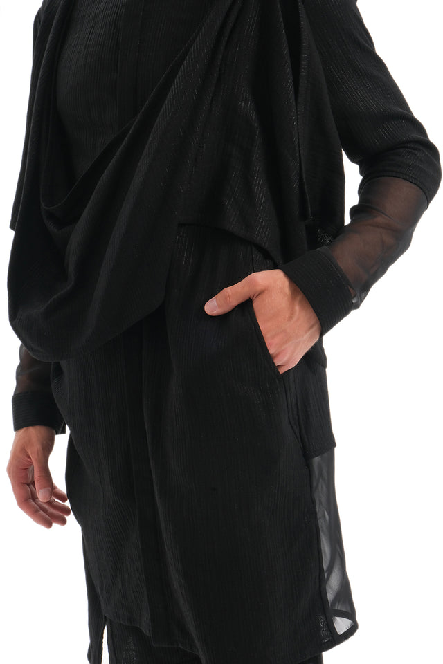 EARS TO EAR(TH) BLACK DRAPED BUTTON-UP SHIRT