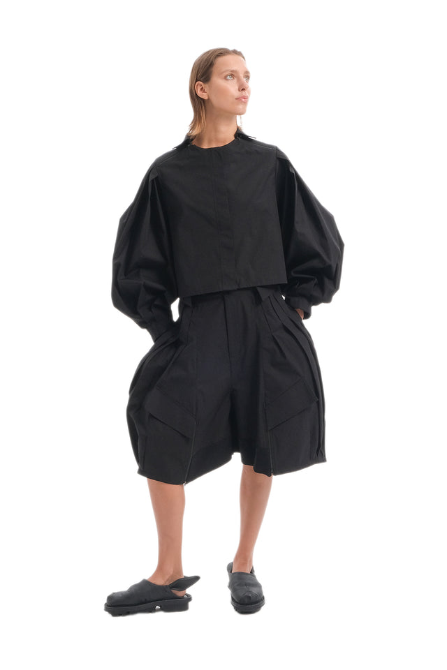 EARS TO EAR(TH) CROPPED OVERSIZED BUTTON-UP BLACK JACKET