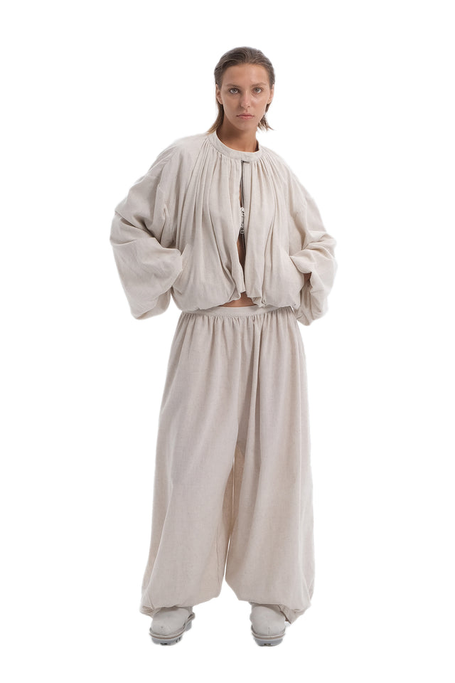 EARS TO EAR(TH) LINEN BEIGE WIDE-LEG PANTS