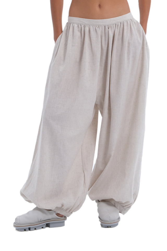 EARS TO EAR(TH) LINEN BEIGE WIDE-LEG PANTS