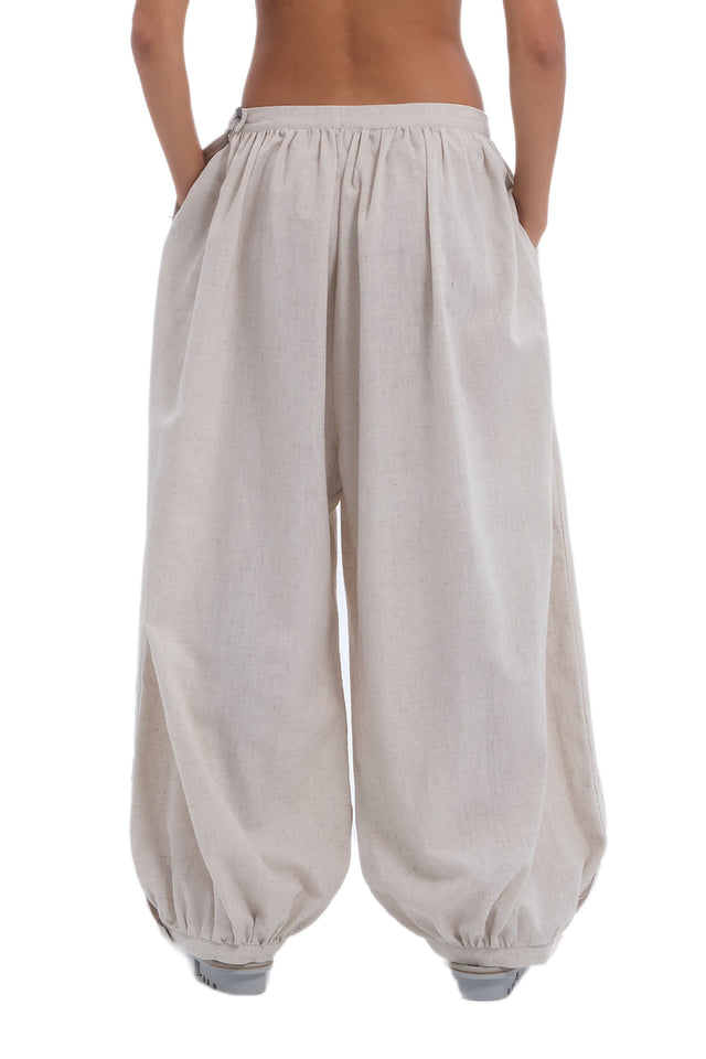 EARS TO EAR(TH) LINEN BEIGE WIDE-LEG PANTS