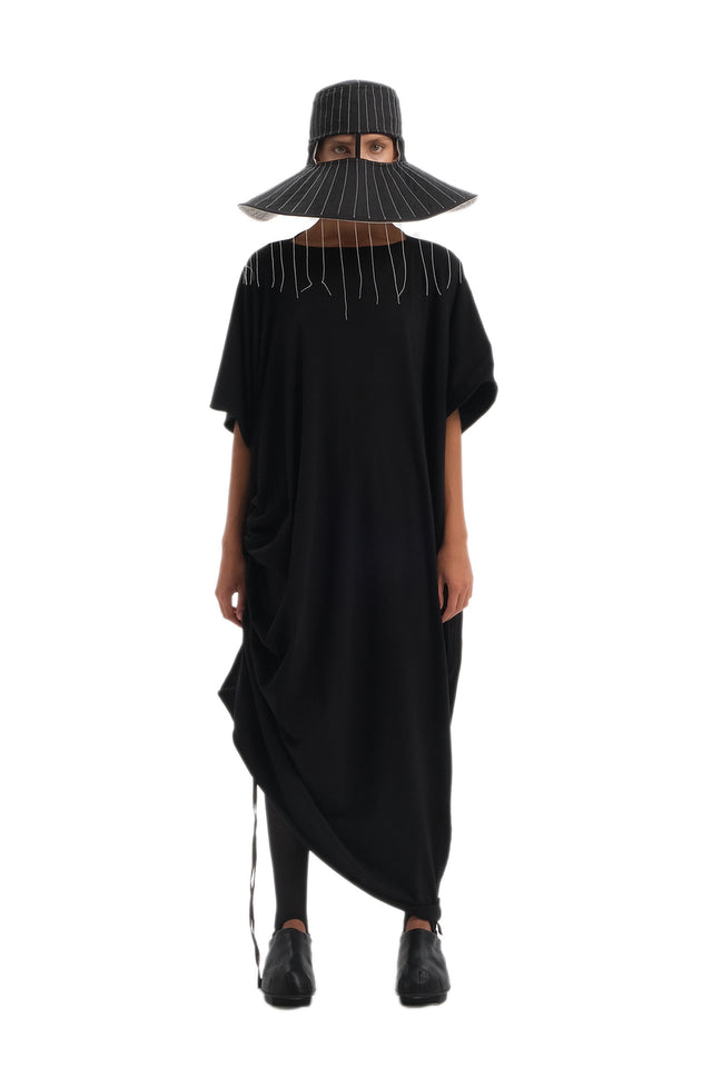 EARS TO EAR(TH) TREE EMBROIDERED OVERSIZED BLACK DRESS