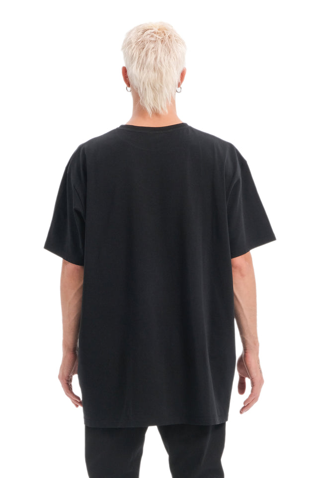 EARS TO EAR(TH) TREE EMBROIDERED OVERSIZED BLACK TEE