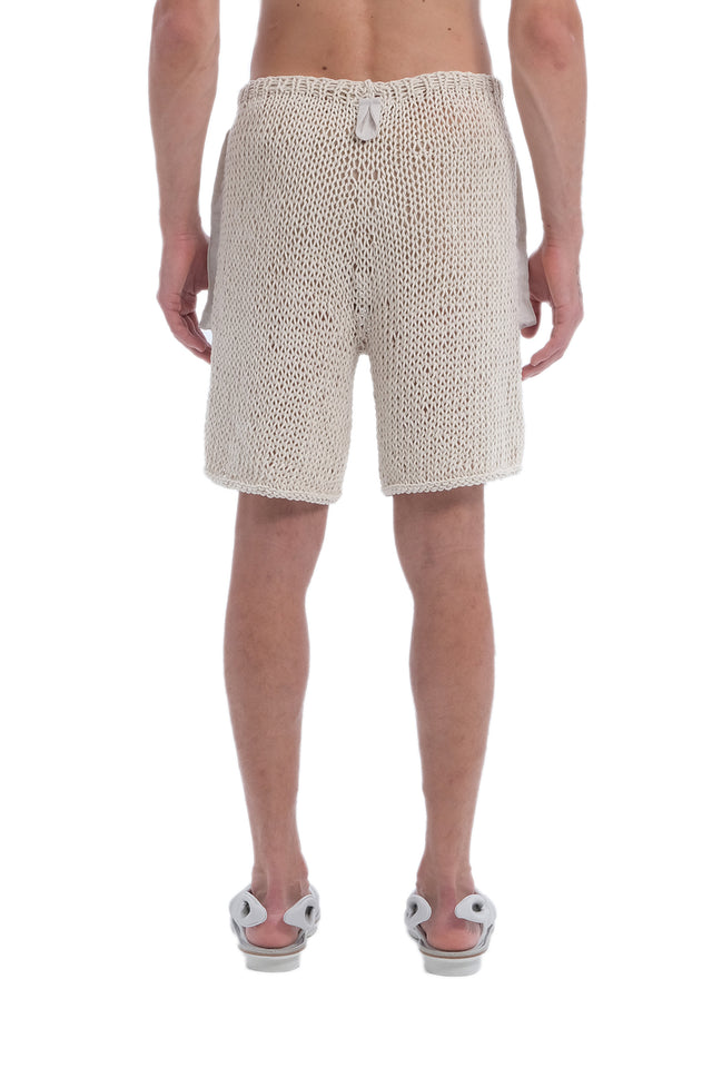 EARS TO EAR(TH) BEIGE LOW-CROTCH HAND-KNITTED SHEER SHORTS