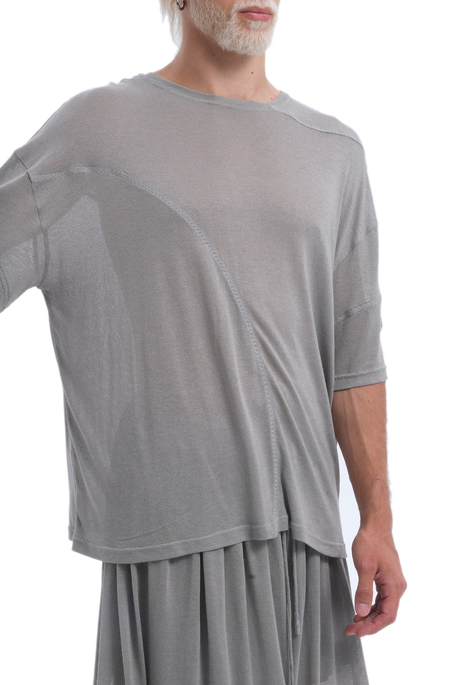 EARS TO EAR(TH) ASYMMETRICAL SEAM LIGHT GREY TEE